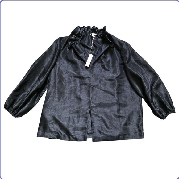 Chico's Jackets & Blazers - Chicos Jacket Women 3 US XL Black Ruffle Collar 3/4 Sleeve NWT Topper Elegant